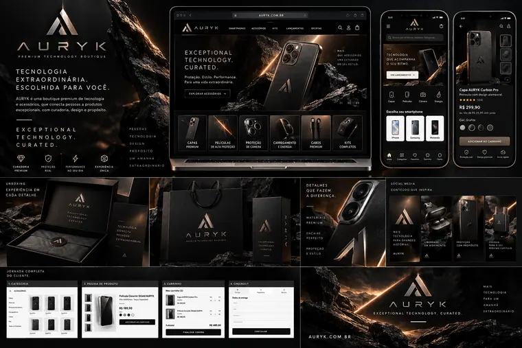 Painel visual Auryk com interface de e-commerce