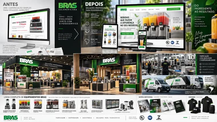Painel visual Bras Sulamericana com identidade e website