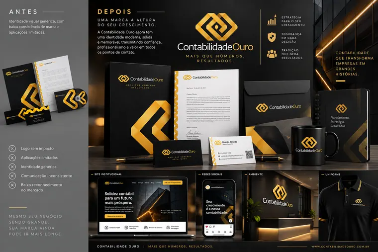 Painel visual Contabilidade Ouro com identidade e website