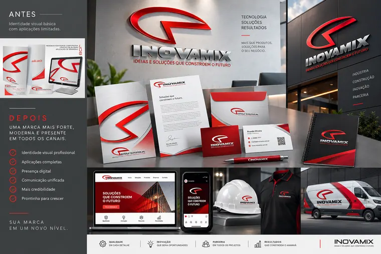 Painel visual Inovamix com identidade e aplicações