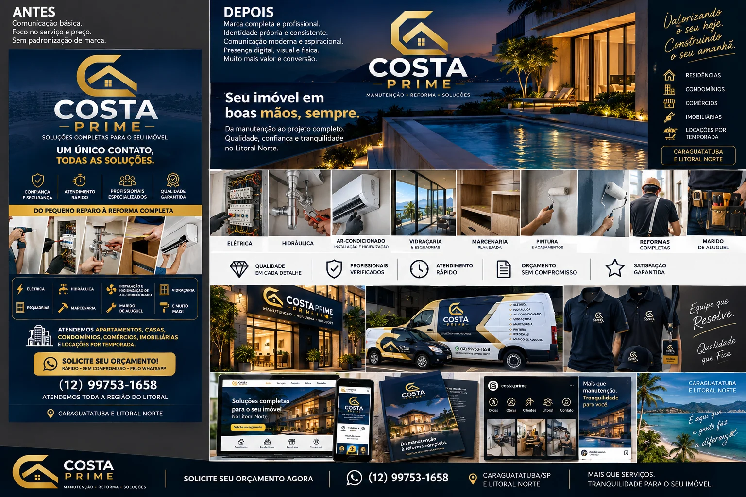 Painel visual Costa Prime com identidade e presença digital